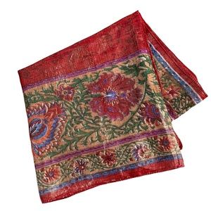 Vintage Oscar de la Renta Metallic Deep Red Gold Floral Square Scarf